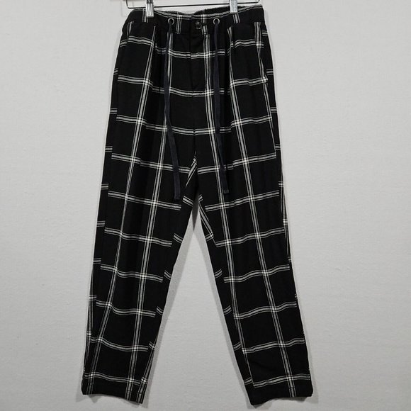 American Eagle Size 2 Black Plaid Super Hi-Rise Skinny Cropped Pants Drawstring - Picture 1 of 10